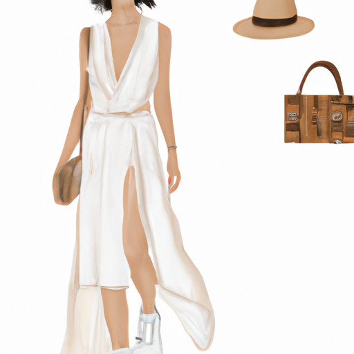 An image of a chic, relaxed woman wearing a flowing midi dress paired with trendy white sneakers