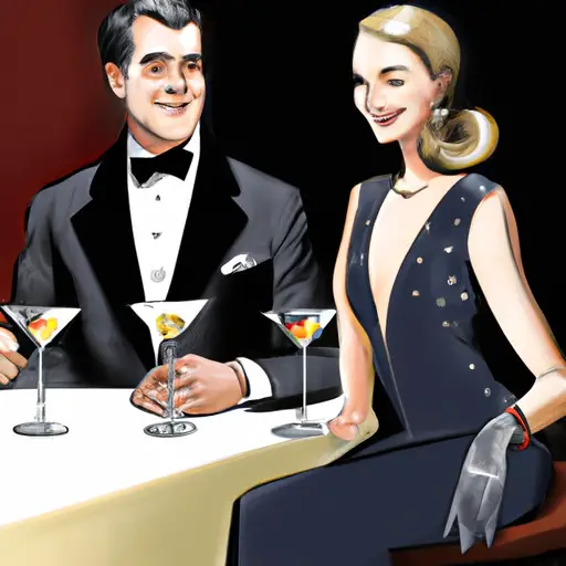 An image showcasing a well-dressed couple seated at an upscale restaurant, exuding elegance and sophistication