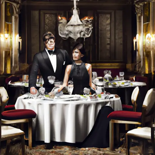 An image showcasing a sophisticated couple, elegantly dressed in tailored black-tie attire