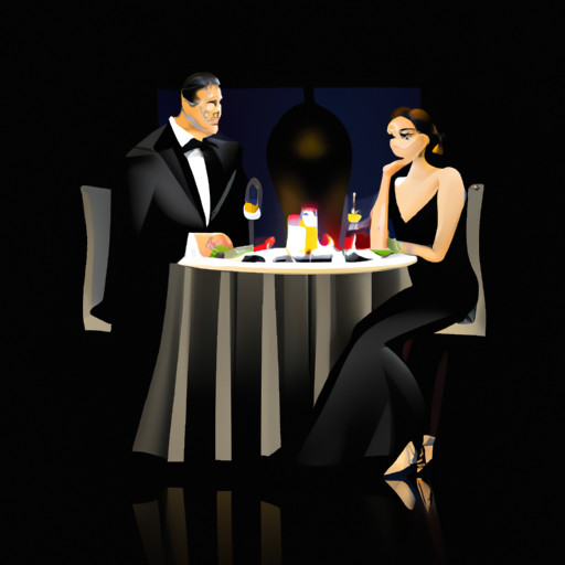 An image showcasing a well-dressed couple at a fine dining restaurant