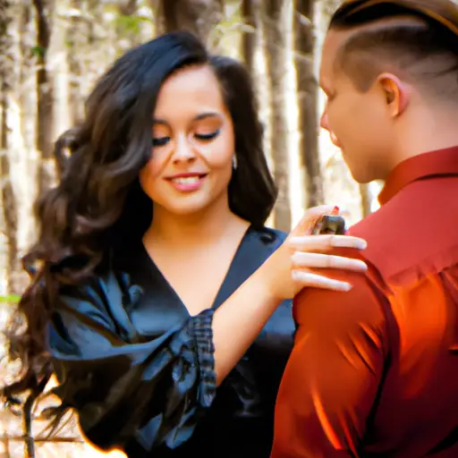 An image showcasing a young woman, with a stylish outfit and vibrant confidence, leaning in to smell a man's wrist, a genuine smile on her face, as she compliments his cologne