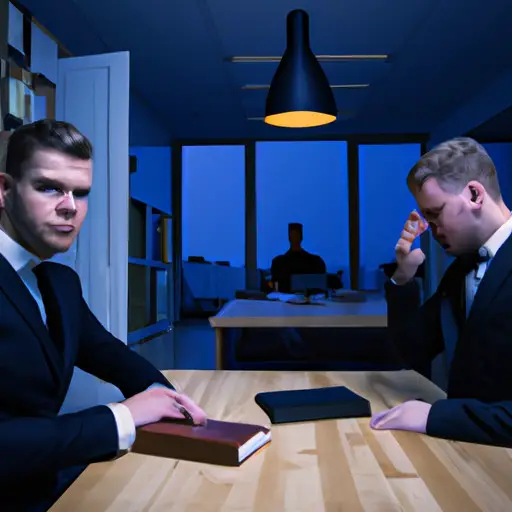 An image capturing the tense atmosphere in an office, with a manager's narrowed eyes fixed on an employee, subtly revealing the fear and anxiety of being perceived as a threat