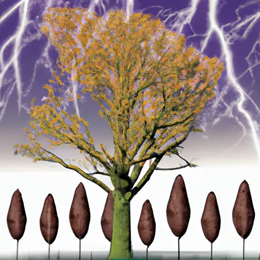 An image depicting a towering oak tree surrounded by smaller, withering saplings
