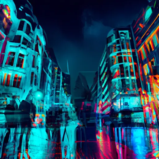 An image capturing the vibrant cityscape on a Friday night: neon lights illuminating bustling streets, a kaleidoscope of colors merging with the reflections on wet pavement, and people immersed in the pulsating rhythm of the city's nightlife
