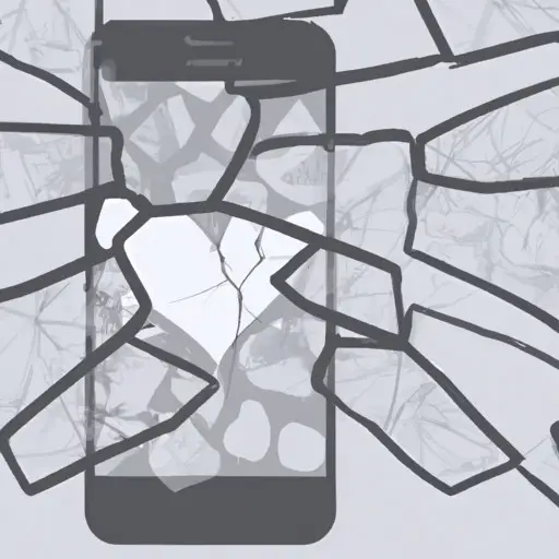 An image showcasing a shattered smartphone screen cracked into pieces, with fading silhouettes of unanswered messages in the background, representing the frustrating and heartbreaking experience of being ghosted in modern dating