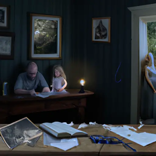 An image depicting a man in a dimly lit room, glancing nervously at a hidden doorway, while a photo of his wife and children lies discarded on a table nearby, symbolizing the complex motives behind men seeking extramarital affairs