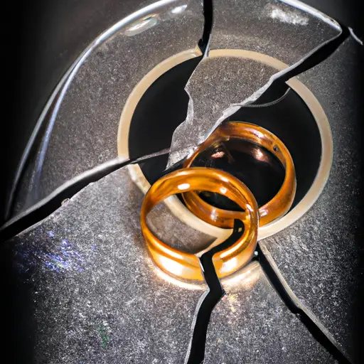 An image depicting a broken wedding ring on shattered glass, symbolizing the devastating consequences of mistress disclosure on a marriage