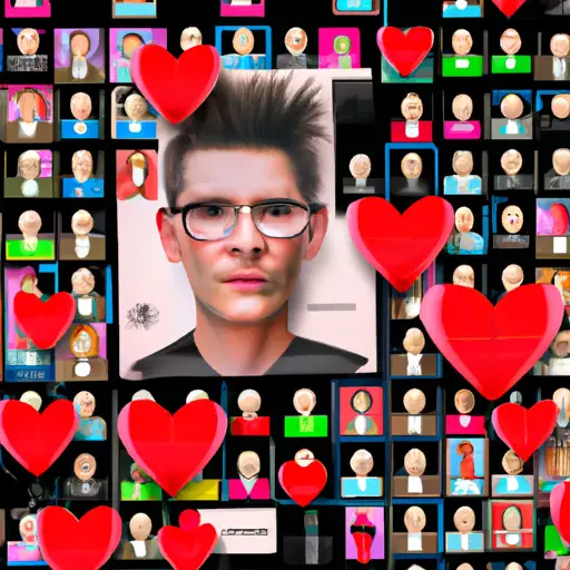 An image featuring a person surrounded by countless virtual dating profiles, each with identical faces and generic interests, highlighting the overwhelming and monotonous nature of online dating