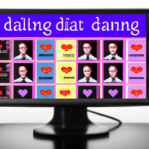 An image depicting a computer screen with an online dating app open, filled with a multitude of identical, generic profile pictures, reflecting the frustration of dealing with fake profiles in the online dating world