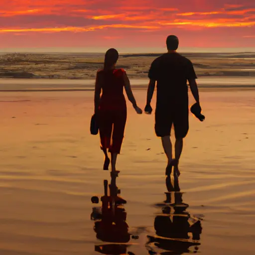 An image depicting two silhouetted figures walking hand in hand on a serene beach at sunset, symbolizing the deep trust and unwavering bond in relationships