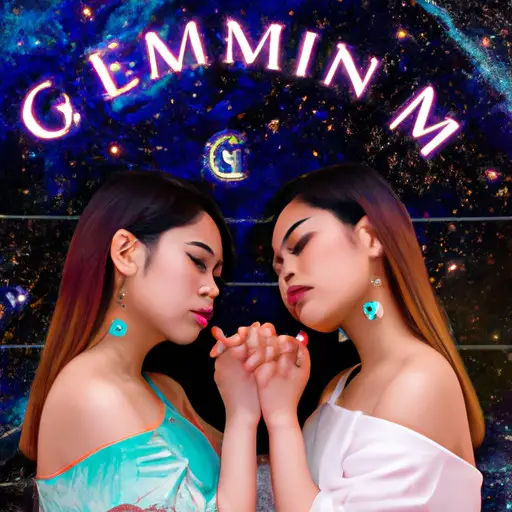 An image showcasing the duality of a Gemini: a celestial backdrop divided into two distinct realms, one representing the charming, sociable side and the other embodying the thoughtful, introspective nature, with a seamless merging at the center