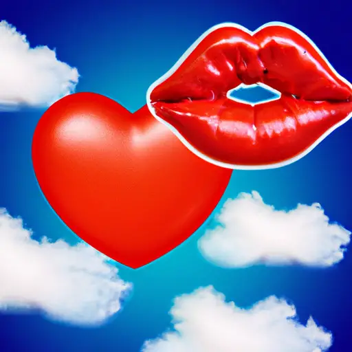 An image showcasing the Blowing Kiss emoji as a vibrant red pair of lips, surrounded by a heart-shaped cloud of love, symbolizing affection, romance, and sending heartfelt kisses through digital communication