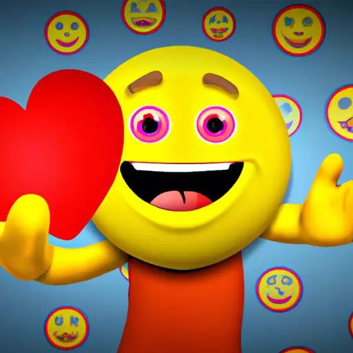 An image showcasing a yellow emoji with a broad smile holding a vibrant red heart close to its chest