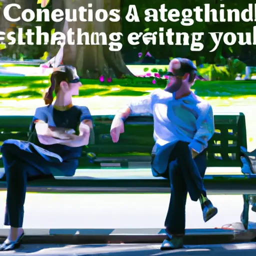 An image representing emotional intelligence in relationships: A couple sits on a park bench, their faces adorned with empathy and understanding as they engage in deep conversation, expressive gestures mirroring their emotional connection