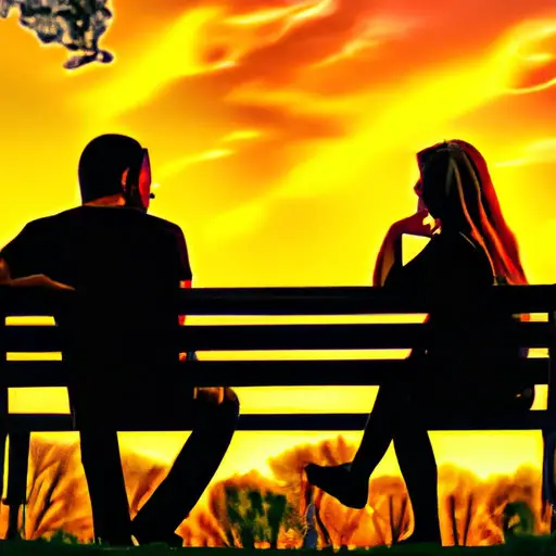An image that portrays a couple sitting on a park bench, calmly discussing a disagreement with empathetic expressions and open body language