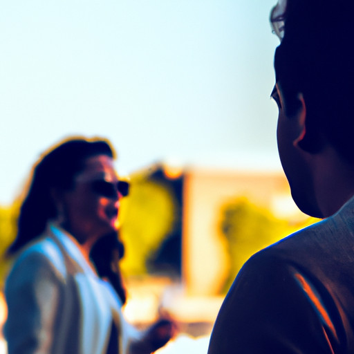 An image showcasing a man and his partner happily spending quality time together, while a blurred silhouette of a potential side chick remains visible in the background, symbolizing the importance of maintaining boundaries and balance