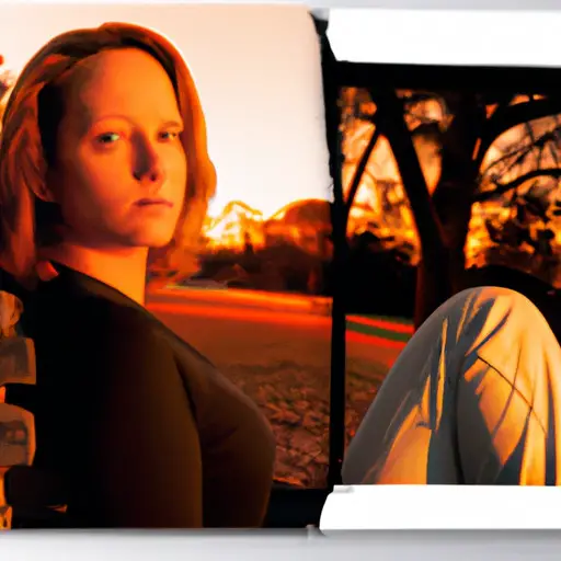 An image that portrays a woman sitting alone on a park bench, looking contemplative with a distant stare