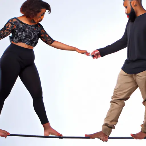 An image that portrays a couple standing on a tightrope, symbolizing the delicate balance between their main relationship and a side chick