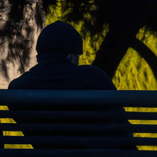 An image capturing a silhouette of a person sitting alone on a park bench, their face hidden by shadows
