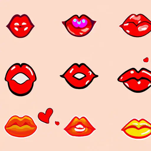 An image showcasing the different types of kissing emojis, such as a cheek kiss, lip kiss, and blowing a kiss, with expressive and detailed facial features that convey their unique meanings