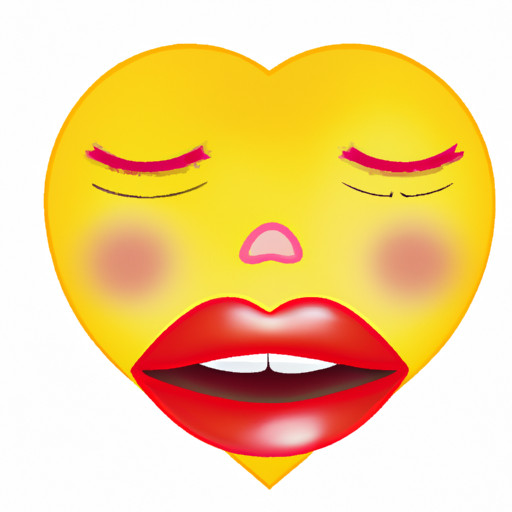An image that portrays a yellow face with closed eyes and puckered lips, gently pressing them against a red heart