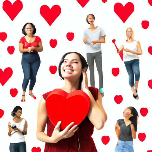 An image showcasing a vibrant red heart surrounded by a diverse array of people