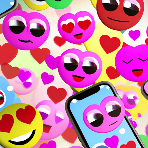 An image showcasing a smartphone screen filled with a variety of heart eyes emojis, surrounded by vibrant colors and animated hearts floating in the background, representing the widespread popularity and frequent usage of the heart eyes emoji