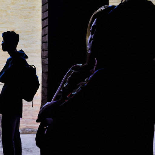 An image that depicts a silhouette of a woman standing alone in the shadows, while a couple embraces in the foreground