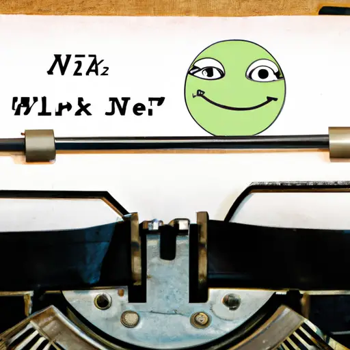 An image depicting a vintage typewriter, with a mischievous-looking winky emoji superimposed on the paper