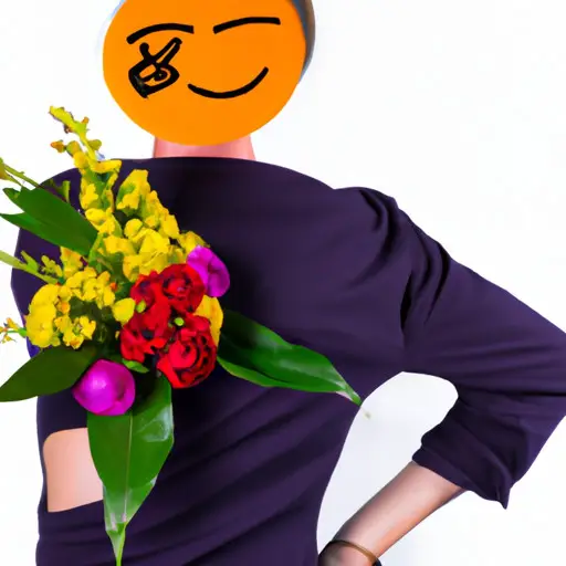 An image showing a person winking while subtly holding a bouquet of flowers behind their back, conveying the playful and flirtatious nature of the winky emoji