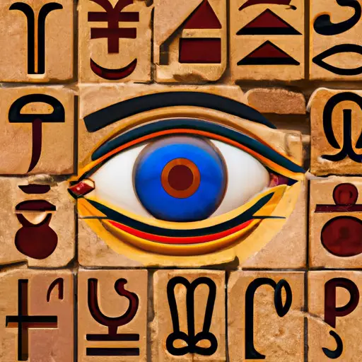 An image featuring an ancient Egyptian hieroglyphic wall carving of a winking eye, surrounded by other hieroglyphs and symbols, symbolizing the historical roots and cultural significance of the winking emoji