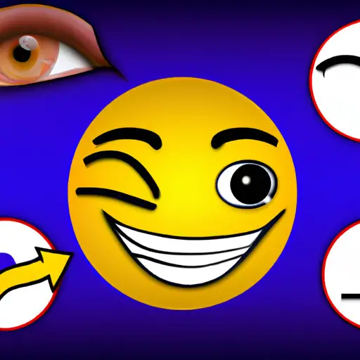 An image capturing a face with a winking eye emoji, surrounded by question marks, thought bubbles, and puzzled expressions to illustrate the diverse interpretations and meanings behind the enigmatic winking emoji