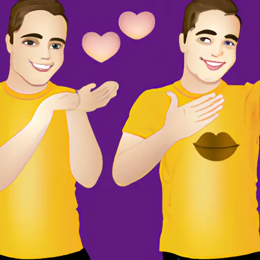 An image featuring a young man smiling, leaning back slightly, with one hand on his heart and the other hand catching a virtual kiss, demonstrating the perfect response to a blowing kiss emoji