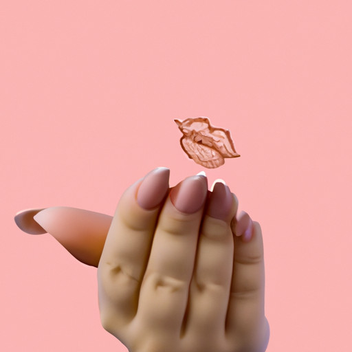 An image featuring a close-up of a girl's hand, perfectly manicured with pastel pink nails, as she gracefully blows a kiss into the camera