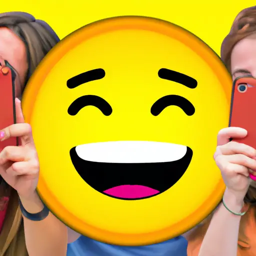 An image of a group of friends, laughing and taking selfies, with one person holding up the 😂 emoji as a prop