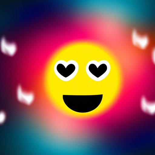 An image capturing the moment when a smiling face with heart-shaped eyes emoji is sent, conveying immense joy and affection, through vibrant colors, soft lighting, and a subtle movement of floating hearts in the background