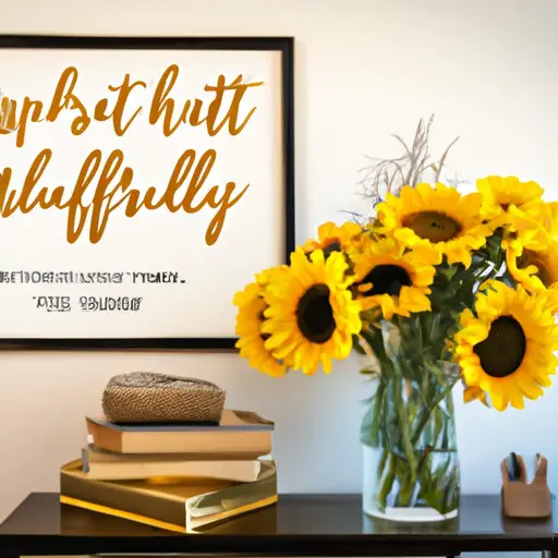 An image showcasing a therapist's desk adorned with a vibrant bouquet of sunflowers, a polished motivational quote plaque, and a stack of inspirational books, evoking gratitude and appreciation for their impactful work