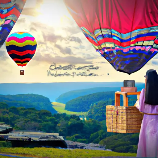 An image featuring a vibrant hot air balloon soaring above a stunning landscape, as a sister-in-law gazes in awe from the basket, capturing the essence of unique experiences and unforgettable adventures for a blog post about unusual gifts