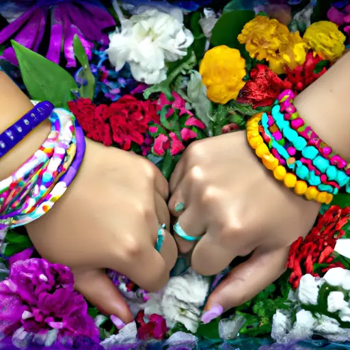 An image of two hands, clasped together, surrounded by a vibrant bouquet of flowers