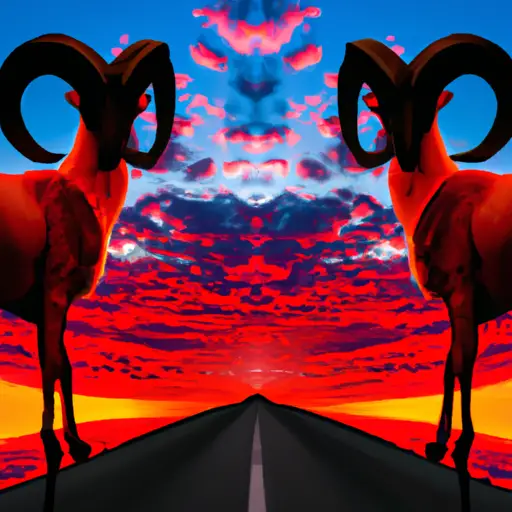 An image showcasing a vibrant sunset with a silhouette of an Aries symbolizing passion and confidence