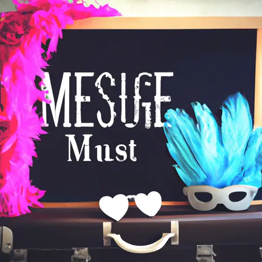 An image showcasing a whimsical photo booth prop arrangement: a vintage suitcase filled with oversized sunglasses, feather boas, colorful paper masks, and a chalkboard sign with quirky phrases, adding a playful touch to your wedding