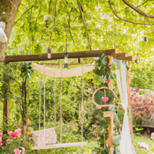 An image of a whimsical outdoor garden scene for a wedding photo booth backdrop