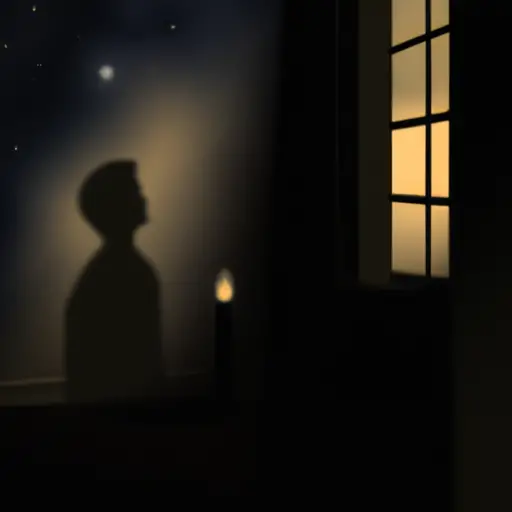 An image depicting a dimly lit room, the melancholic glow of a single candle casting long shadows