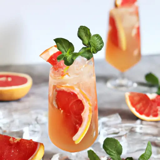 An image featuring a tall, crystal-clear glass filled with vibrant, effervescent pink grapefruit spritzer
