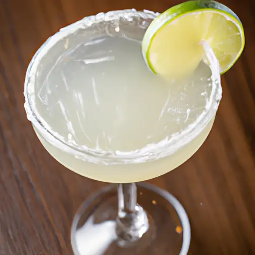 An image showcasing a refreshing skinny margarita, garnished with a vibrant lime wedge, served in a tall, frosty glass