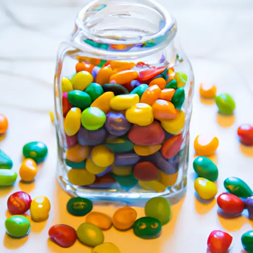 An image showcasing a colorful assortment of mouthwatering sugar-free candies, beautifully arranged in a glass jar