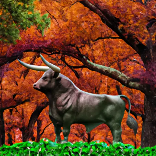 An image showcasing a Taurus symbol, surrounded by a vibrant garden of unwavering oak trees, symbolizing loyalty