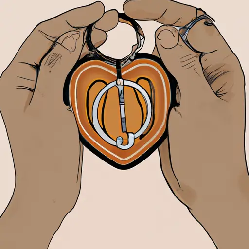 An image of two entwined hands, delicately holding a heart-shaped locket