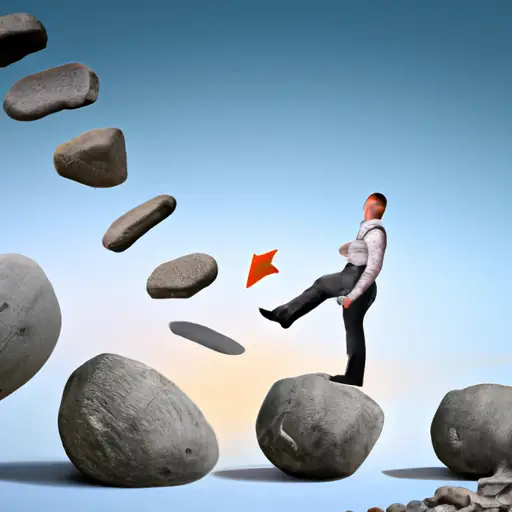 An image showing a confident person with a strong ego standing tall, gracefully catching a falling object representing rejection, effortlessly turning it into stepping stones towards success
