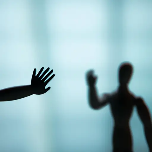 An image that depicts a person standing on one side of a glass wall, reaching out their hand towards a blurred figure on the other side